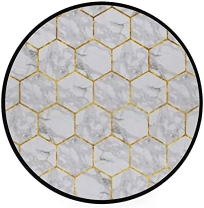 Vantaso 4ft Round Rug Marble Gold Geometric Design for Kids Room