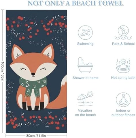4SEE Extra Large Beach Towel with Cute Fox Design