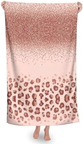 Rose Gold Glitter Pink Cheetah Microfiber Beach Towel