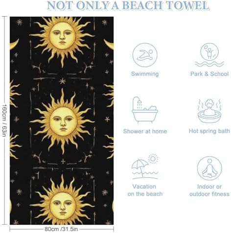 4SEE Beach Towel - Gold Sun Crescent Moon Star Design