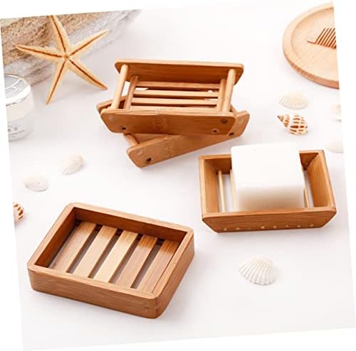 Stylish Bamboo Soap Holder 2pcs Wooden Draining Tray
