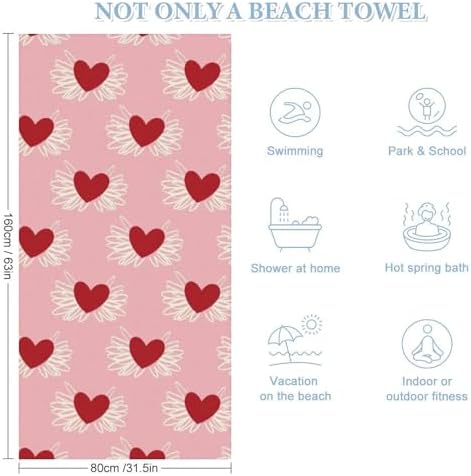 Valentines Day Heart with Wings Fluffy Beach Towel 32x64 Inch