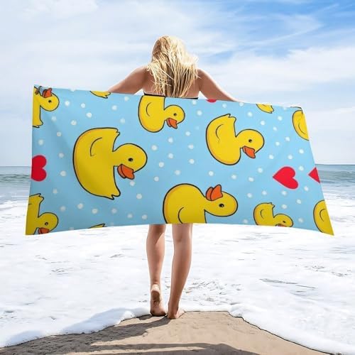 Extra Large Beach Towel with Heart Dots and Ducks Pattern