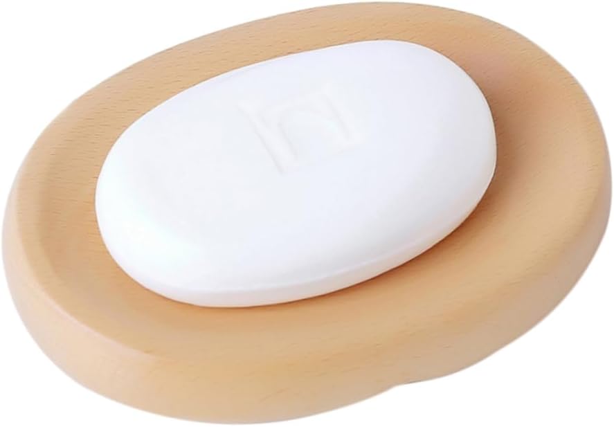 Wooden Oval Soap Dish Drainer Holder for Bathroom and Kitchen