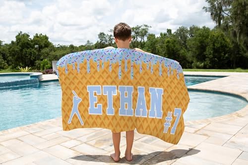 Personalized Ice Cream Drip Baseball Beach Towel for Boys 1