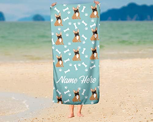 Personalized Brown Frenchie Beach and Bath Towels - Large Medium
