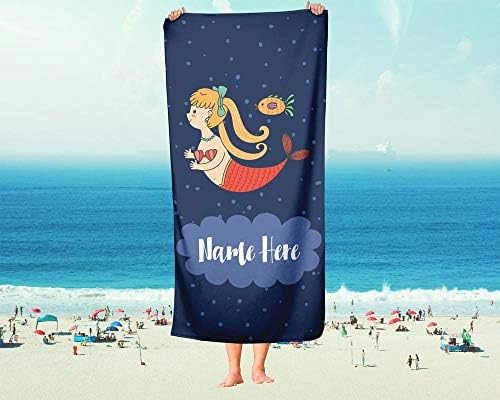 Extra Large Mermaid Towel with Custom Name for Kids and Adults