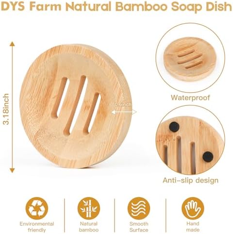 4 Pieces Bamboo Soap Dish Holders - Round Natural Wooden Soap Trays