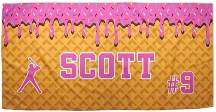 Personalized Ice Cream Drip Baseball Beach Towel for Boys 1