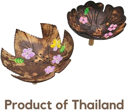 Coconut Shell Soap Dish with Flowers and Zig Zag Leaves 1