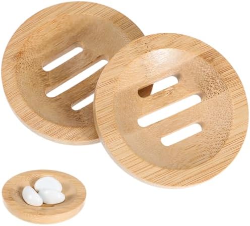 TOPBATHY Bamboo Soap Dish 2pcs Round Bath Holder