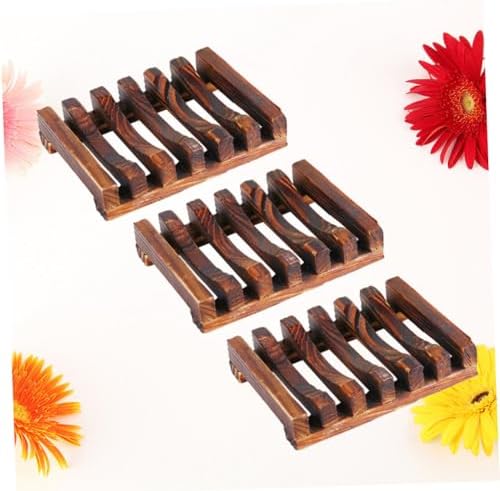 Anneome 3pcs Natural Nanmu Wood Soap Holder Drainage Dish