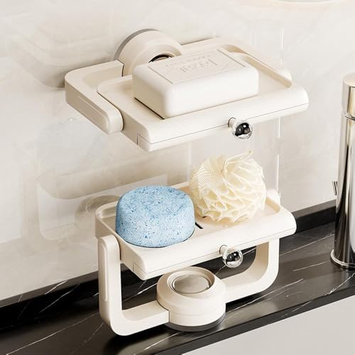 Rotatable Suction Cup Soap Dish Holder - Dual Use for Bathroom and Kitchen