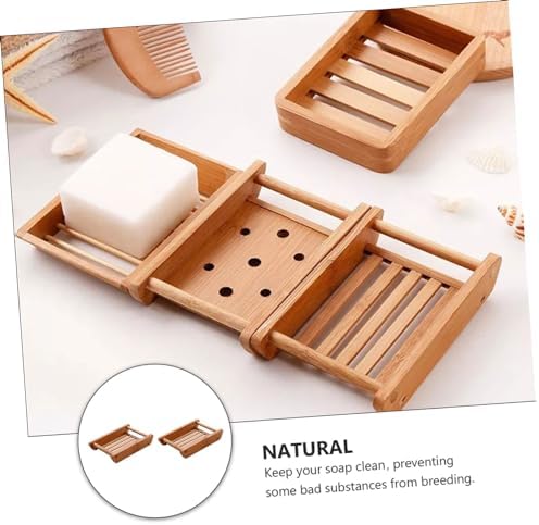 BRIGHTFUFU Bamboo Sink Soap Holder Draining Tray