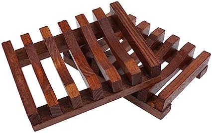 DRESSOOS 2pcs Wave Shaped Wooden Soap Dish for Bathroom and Kitchen Use