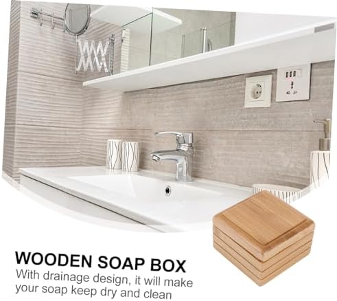 Cabilock Wood Soap Dish with Lid for Bathroom Sink