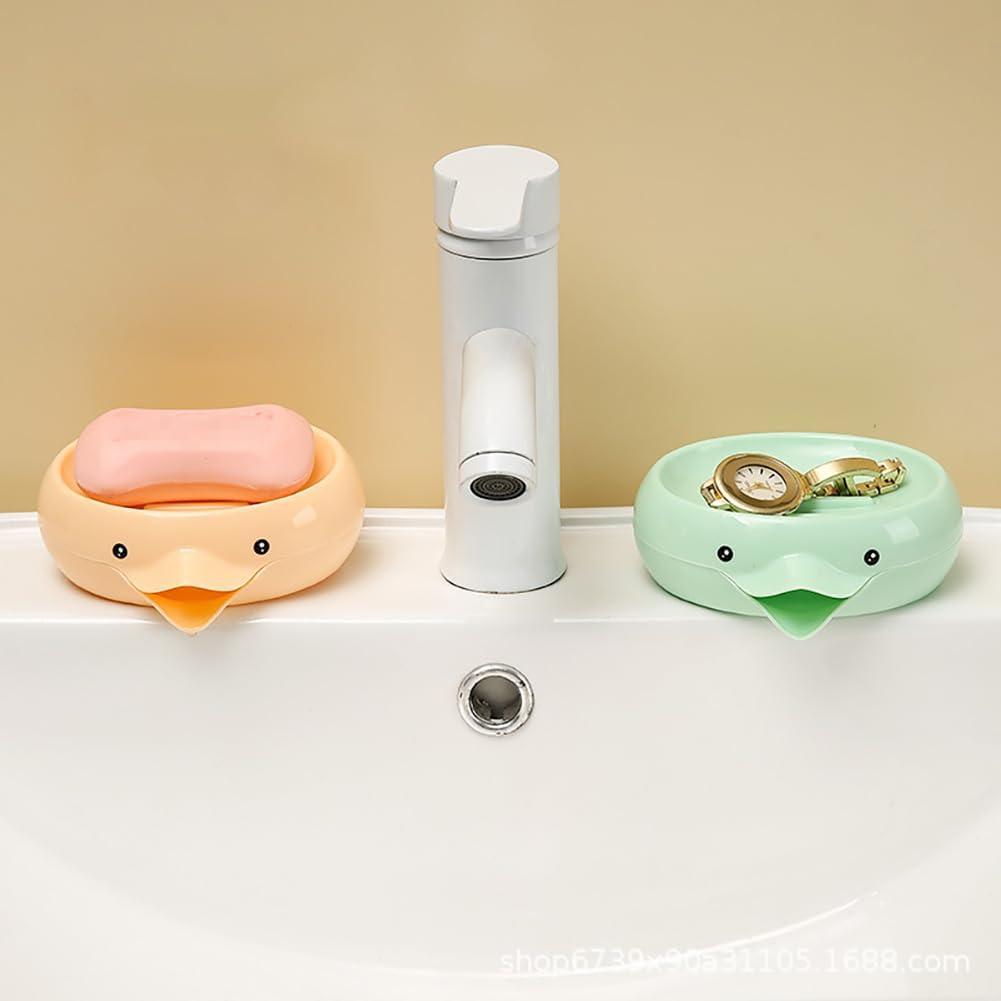 Cute Duck Soap Dish Self Draining Holder for Bathroom and Kitchen