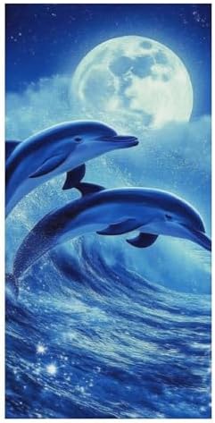 4SEE Extra Large Blue Beach Towel with Dolphin Design