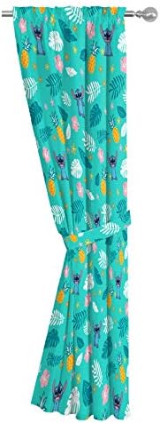 Jay Franco Kids Window Drapes with Tiebacks - Teal Lilo Stitch 84 Inch