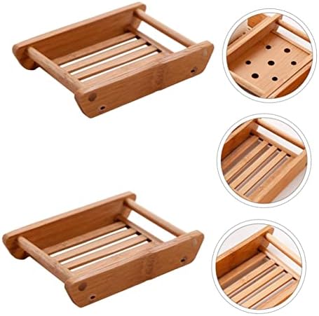 COOLHIYA 2pcs Soap Tray for Bathroom Natural Wood Style Sink Holder