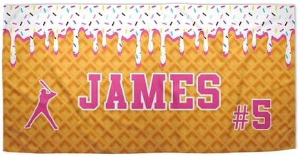 Personalized Ice Cream Drip Baseball Beach Towel for Boys 1