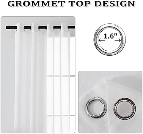 HUTO 95 Sheer Curtains - White Grommet Drapes Set of 2