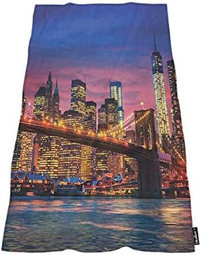 Moslion Bath Towels New York Pink Blue 64x32 Inches