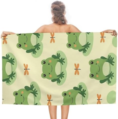Super Absorbent Soft Pool Bath Towels with Green Frog Design 3 Pack