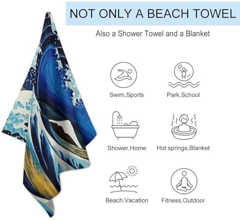 Quick Dry Oversize Bath Towel with Ocean Wave Starry Sky Design