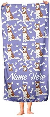 Personalized Siberian Red Husky Pattern Beach Towels - Large and Medium Sizes