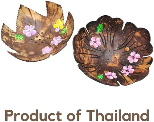 Coconut Shell Soap Dish with Flowers and Zig Zag Leaves 1
