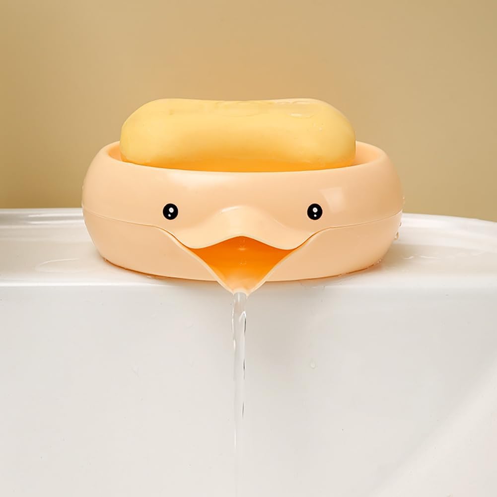 Cute Duck Soap Dish Self Draining Holder for Bathroom and Kitchen