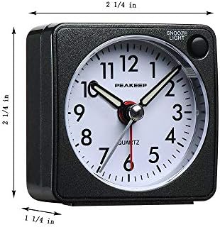 Peakeep Ultra Small Travel Alarm Clock with Snooze Light and Silent Movement Black