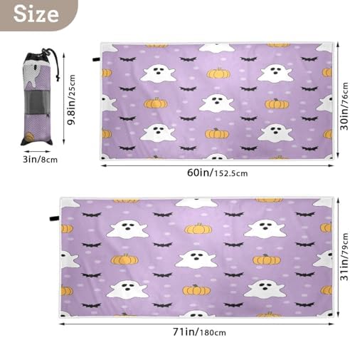 YETTASBIN Halloween Ghost Beach Towel with Travel Bag 1