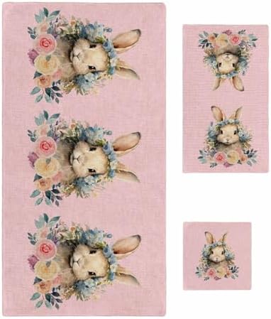 ZOE GARDEN Easter Bunny Pink Bathroom Towel Set 3-PC