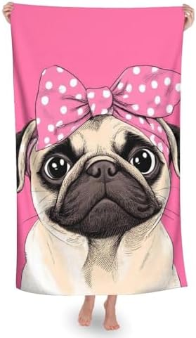 4SEE Oversize Soft Pug Beach Towel Double-Sided Velvet 51x31 Inches