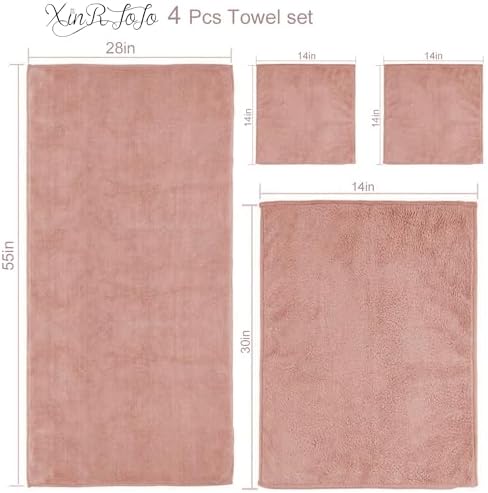 Xinrjojo 4 Piece Quick-Dry Microfiber Towel Set Coral Pink
