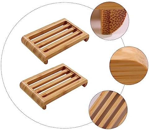 Cabilock 2pcs Bamboo Soap Holder for Bathroom and Kitchen