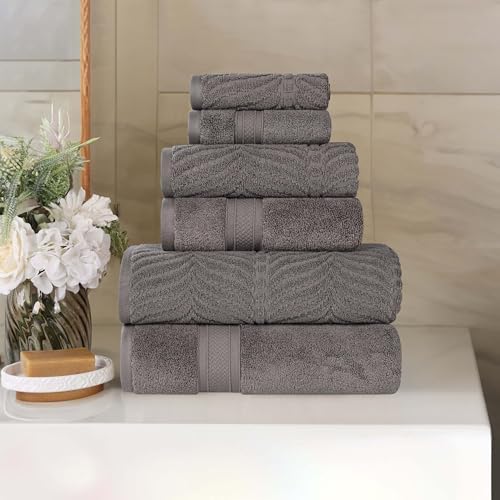Superior Cotton Chevron 6-Piece Towel Set in Charcoal 1