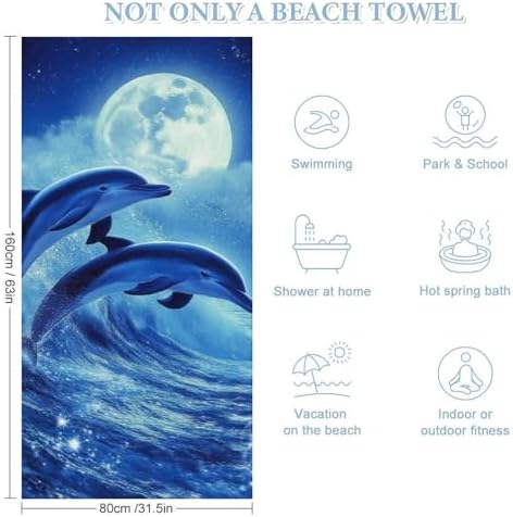 4SEE Extra Large Blue Beach Towel with Dolphin Design