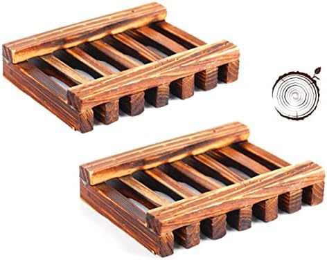 Zerodeko 2pcs Carbonized Wooden Soap Holder with Drainage