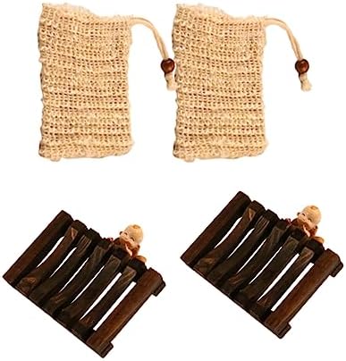 CAXUSD 2-Piece Wooden Soap Rack with Bubble Net and Exfoliating Bag