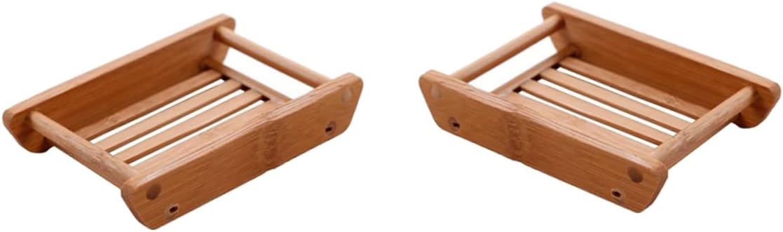 COOLHIYA 2pcs Soap Tray for Bathroom Natural Wood Style Sink Holder