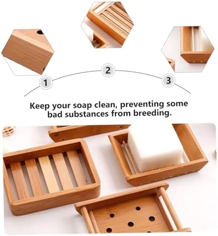 COOLHIYA 2pcs Soap Tray for Bathroom Natural Wood Style Sink Holder