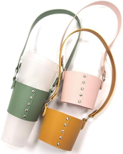 HYBEW Handheld Leather Cup Holder with Handle Green