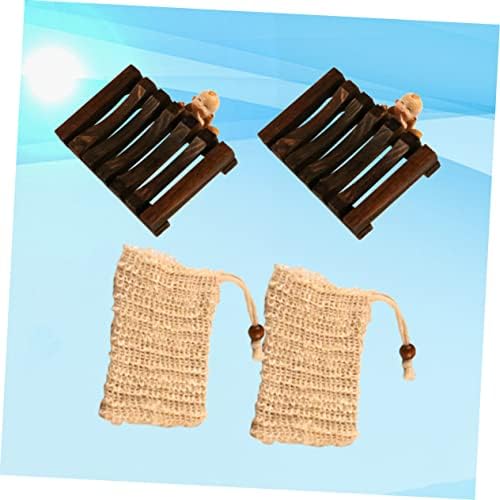 CAXUSD 2-Piece Wooden Soap Rack with Bubble Net and Exfoliating Bag