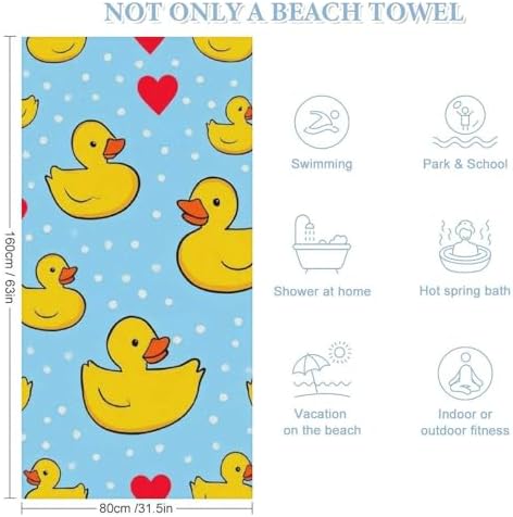 Extra Large Beach Towel with Heart Dots and Ducks Pattern