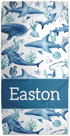 Boys Shark Beach Towel with Name Customized