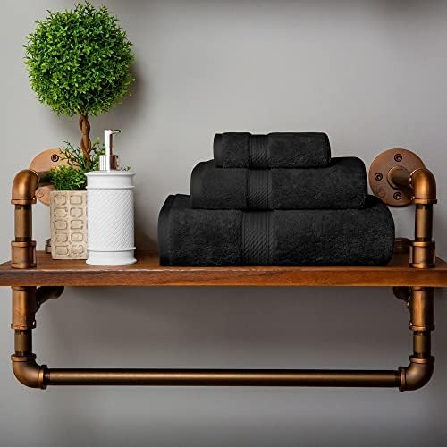 Superior Egyptian Cotton Pile 3 Piece Towel Set - Black