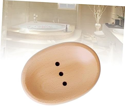 Unomor Oval Soap Holder Wooden Drainer for Tidy Bathroom Storage